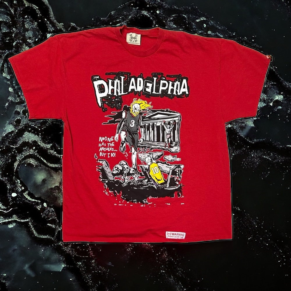 NEW Brand X Philadelphia 76ers Skull Allen Iverson T Shirt Sz 2XL Red Step Over